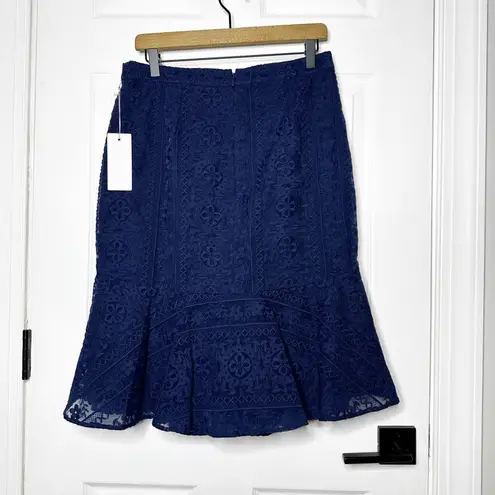 Rachel Parcell Navy Lace Midi Flounce Hem Skirt Size Medium