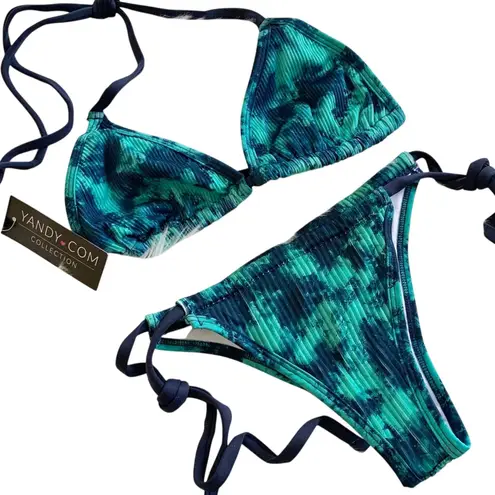 Yandy Two Piece Teal & Blue Tie Dye Bikini Set Adjustable Medium NEW WITH TAGS