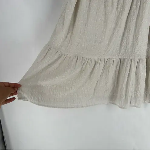 Sophie Rue Cream Lightweight Textured Puff Sleeve Peasant Mini Dress Size L