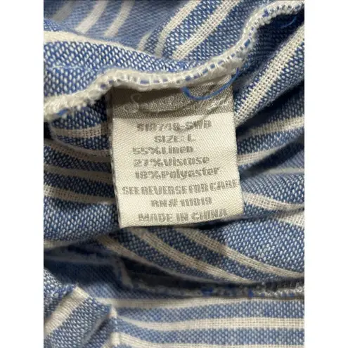 Sapphire Red Women’s Large Blue White Striped Paperbag Waist Linen Blend Shorts