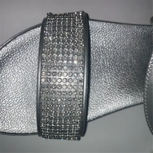 Joan Vass Joan Vass Women's Silver Strappy Sandals Size 7 Rhinestone Embellished