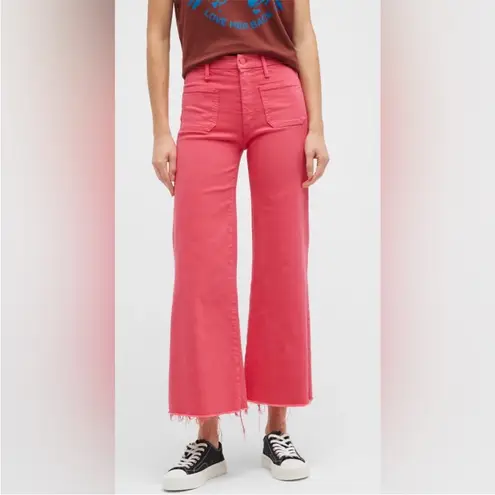 Mother Denim Patch Pocket Roller Ankle Fray Jeans Wide Leg Pink Geranium 26