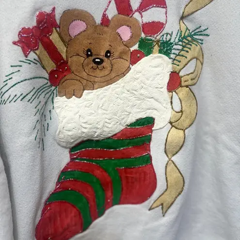 Vintage 1980’s Puffy Paint Ugly Christmas Sweater Sweatshirt 2X (flawed) White