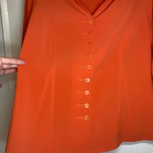 Dress Barn  Vintage Y2K Orange Retro Stretchy Button Up Mod Diner Blouse Size L