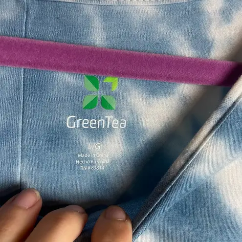 Green Tea Size Large Blue White Tie Dye High Low Tee Soft Casual Oversized Boho