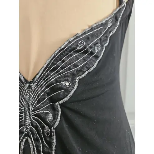 Frederick's of Hollywood Vintage 80s Dress Little Black Slip Butterfly xs