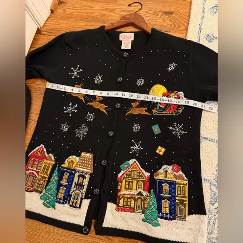 Basic Editions Holiday Womens Medium Christmas Town Black Vintage Sweater