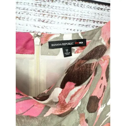 Banana Republic Banana‎ Republic Mad Men Cocktail Dress 12 Pink Gray Floral Sheath Barbiecore