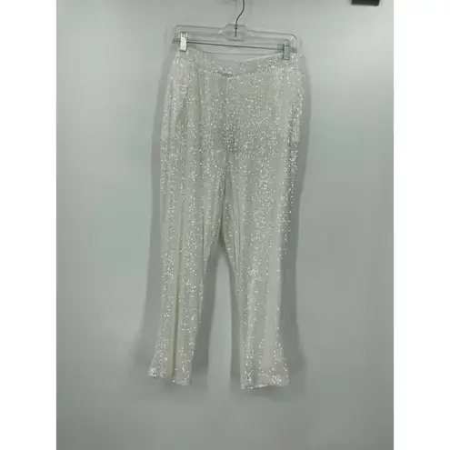 Cable & Gauge Sequin Pants Party Sparkle White Trousers XL #1176