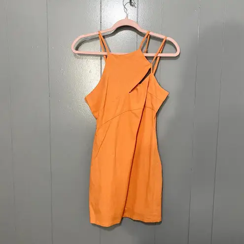 NEW Showpo Patchico Orange Linen Blend Look Split Bust Bodycon Mini Dress 6