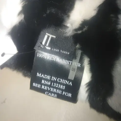Love Token Scarf Black White Grey Kathleen Rabbit Pull Through OS Rex Rabbit Fur