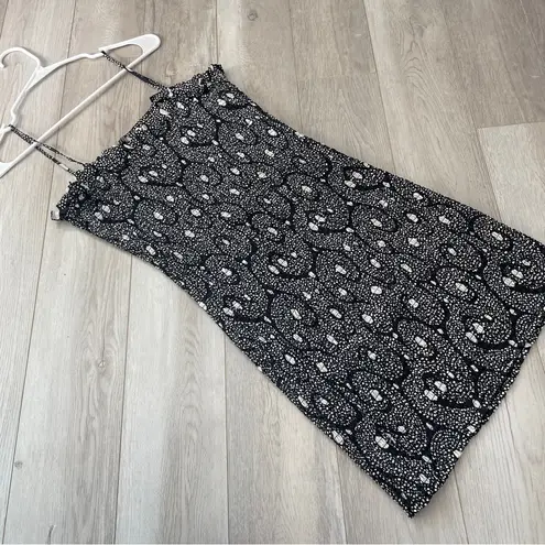 Shrimps Silk Dress polka dot smocked mini womens Black White size 12 minimalist