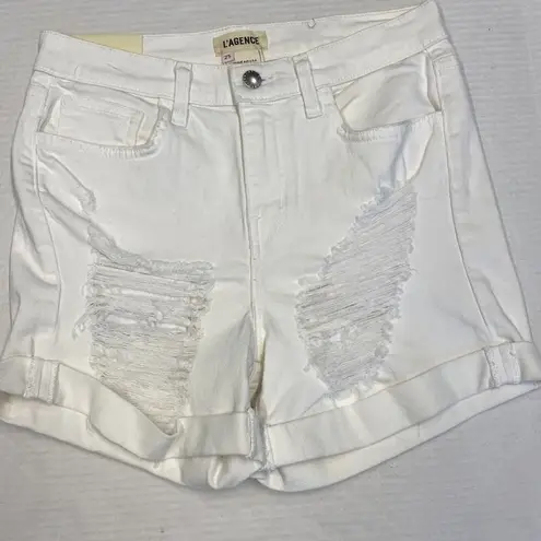 L'Agence NWT L’agence balboa double roll white denim shorts SIZE 25 (b18)