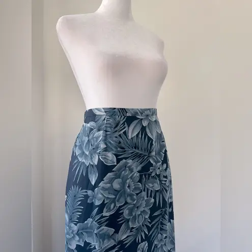 Laura Scott Vintage ‘90s Blue & Black Floral Print Midi Skirt