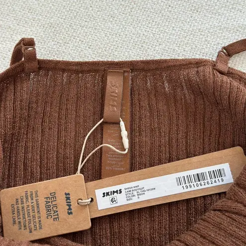 SKIMS Sheer Knit Cami Bodysuit in Bison, Size Small