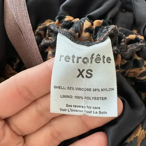 NEW Retrofete Dress Mini Womens XS Leopard Animal Print One Shoulder Revolve Brown