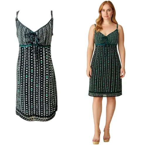 Esprit Y2K VTG. GRAPHIC PATTERN PRINT RIBBON TIE DRESS SIZE 8 MEDIUM