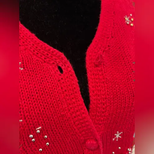 SEGUE Red Knit Snowman Xmas Christmas Holiday Cardigan Women’s Small