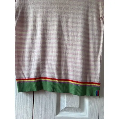 KULE The Corrine Striped Ringer Short Sleeve Knit Top Small Pink