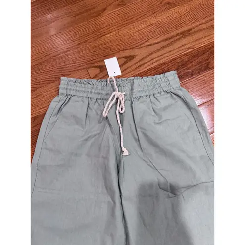J. Crew Wide Leg Linen Cotton Blend Drawstring Pants Sage Green Size XS BG359