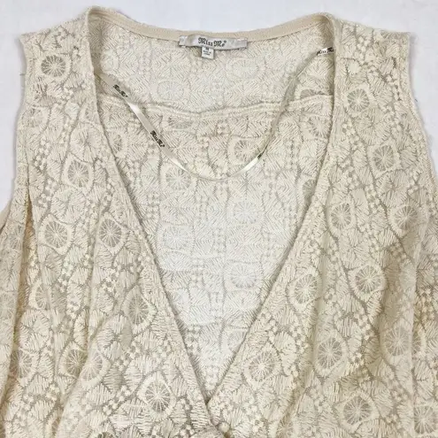 Miss Me Ivory Fringed Crochet Lace Boho Open Front Vest Cover Up Medium