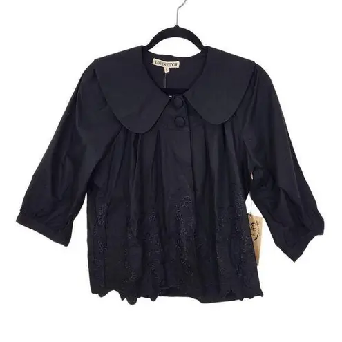 Lovestitch Black Embroidered Cotton Blazer Size Large NWT Black Blazer