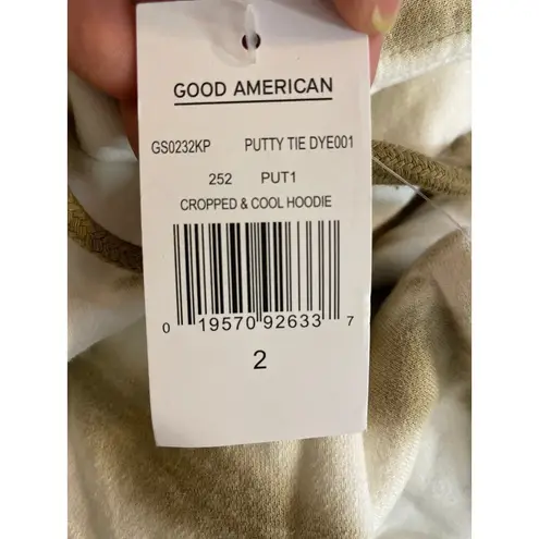 Good American  Women's Size 2 Cropped & Cool Hoodie White Tan Putty Tie Dye NWT