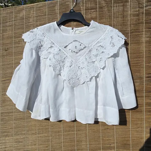 Isabel Marant Étoile Ezalio Floral Embroidered Yoke Linen Blouse