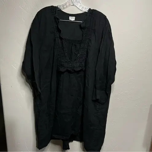 Meg by design Black Nzuri Linen Deep V Neck Ruched Lagenlook Tunic Size undefined