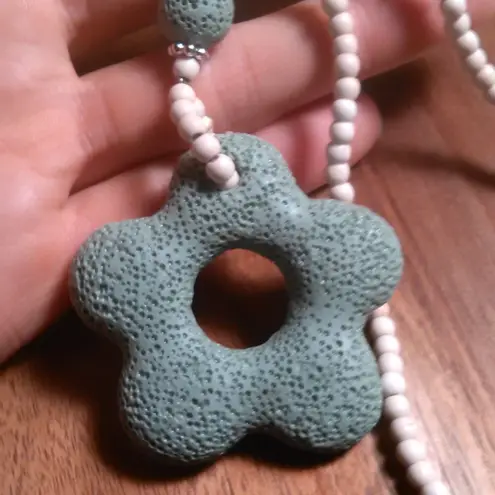 Green Starfish Lava Stone and White and Blue Howlite Necklace