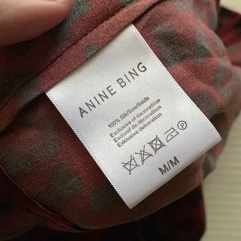 ANINE BING women’s red leopard print silk lace trim cami, size medium