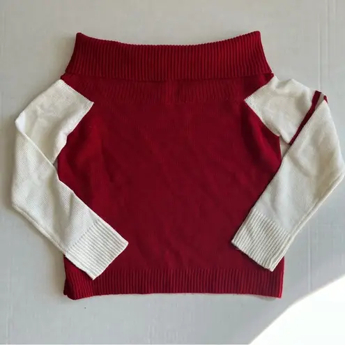 Boston Proper off shoulder sweater ribbed knit color block red white Small