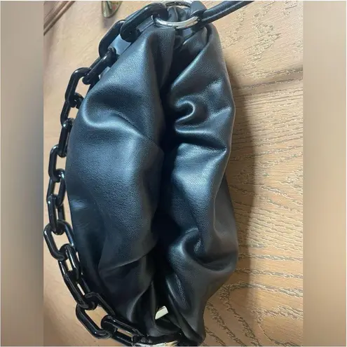 Expressions NYC Vegan Leather Black Crossbody Puff Clutch Purse with Chain