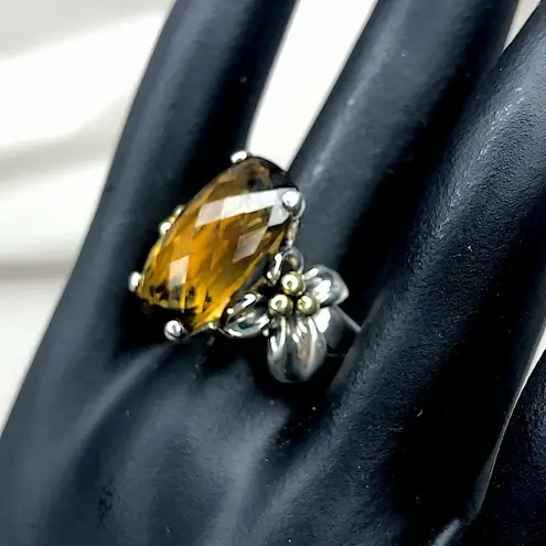 ANN KING Whiskey Topaz Floral 18k Yellow Gold 925 Sterling Silver Ring