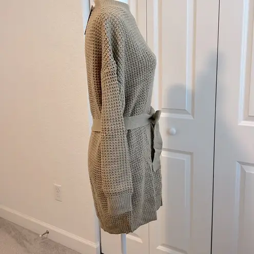 NWT Cozy Waffle Knit Crewneck Sweater Dress with Belt Tan Size Medium