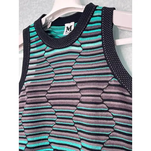 Missoni Black Gray Green Crew Neck Sleeveless Striped Knit Top Size 6