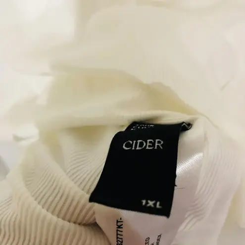 Cider Round Neckline Solid Long Sleeve Tee Women's Top White Size 1XL NWT