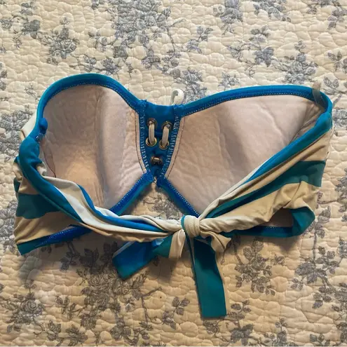 Bleu Rod Beattie Blue | Rod Beattie Strapless Blue and White Stripe Bikini Swimsuit Size 12