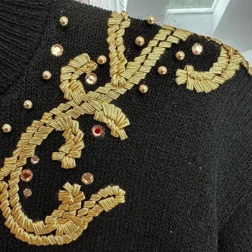 Vintage Antonella Preve New York Black Whimsigoth Gold Beaded Midi Dress Size M Size M