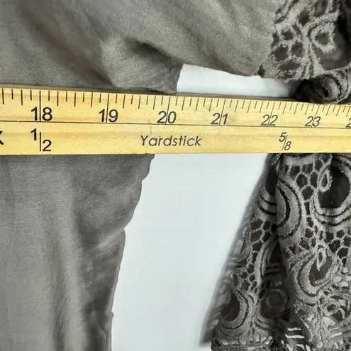 Tempo Paris Blouse M Taupe Lace Overlay Geometric Boho Artsy Mixed Media Top