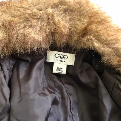 Brown wrinkled faux leather trench coat jacket faux fur collar Black Size XXL