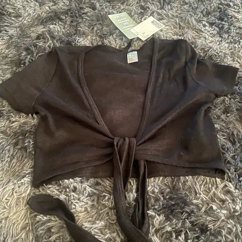 H&M Stylish Mesh Black Tie-Front Crop Top - Size XS - NWT