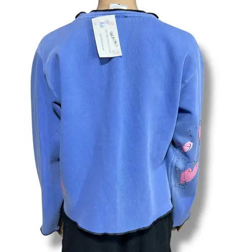 Vintage Stick Chics Womens Hand Painted Sweatshirt Button Closure Blue Medium