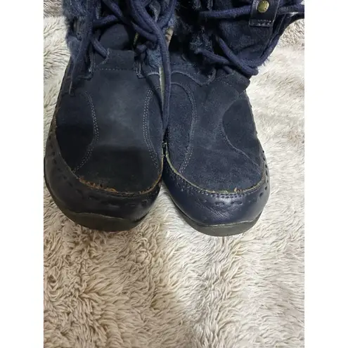 The North Face  Tall Navy Suede Lace Up Faux Fur Lined Waterproof Snow Boots 7US