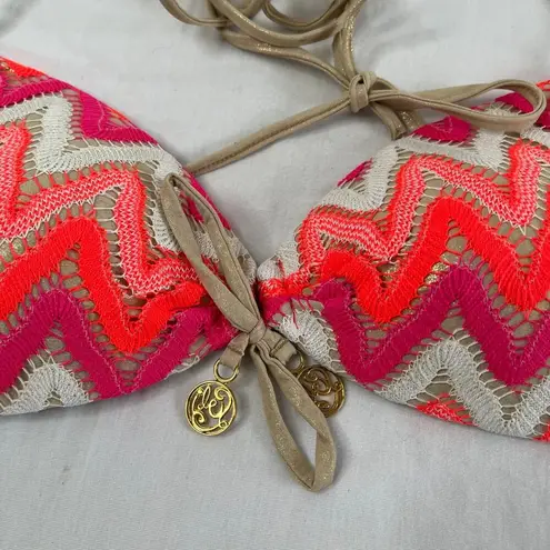 Luli Fama FLAMINGO BEACH Molded Push Up Bandeau Halter Swim Bikini Top Medium