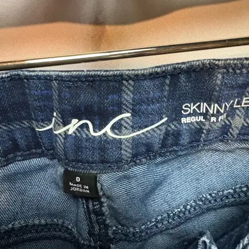 Blue Skinny Jeans with Plaid Pattern Size 0