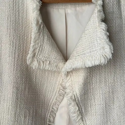 Dalia Tweed White Cream Fringe Raw Hem Natural Woven Blazer Size XS