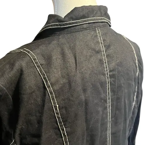 August Silk Women's 6 Black Blazer with White Stitching 100% Linen Summer