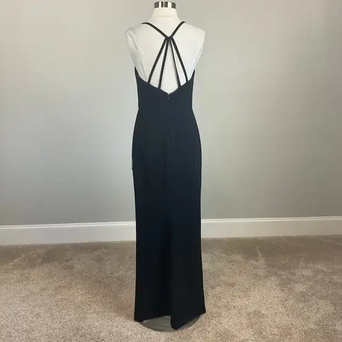 Black Backless Beaded Thigh Slit Evening Gown Size 12 Nightway Long Formal Dress