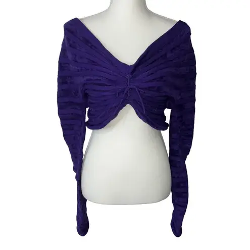 ALAÏA 3d Velvet Top in Ultraviolet 42 New Womens Cropped Knit Blouse Purple Size undefined